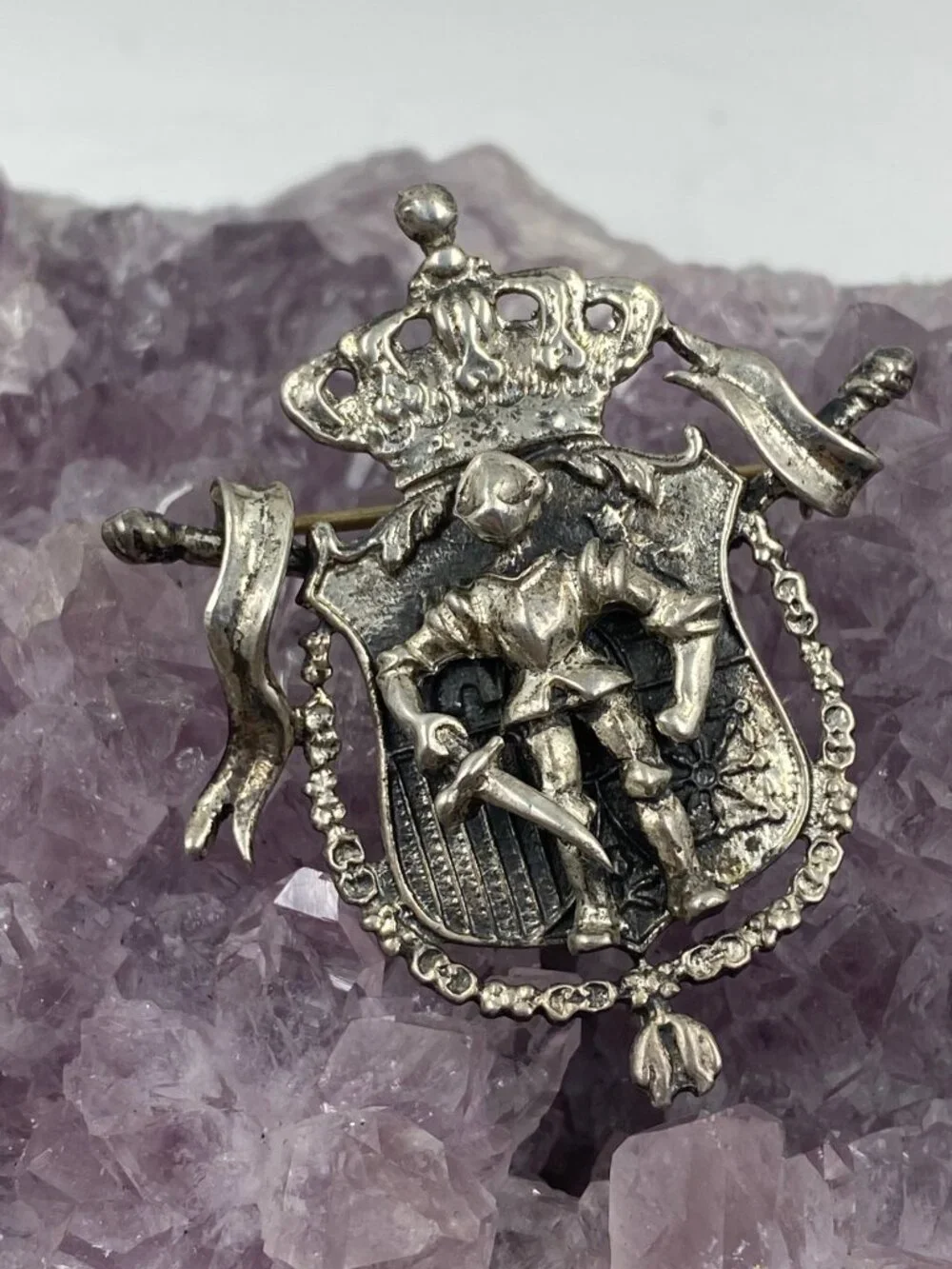 Vintage Sterling Silver Knight Crest Brooch